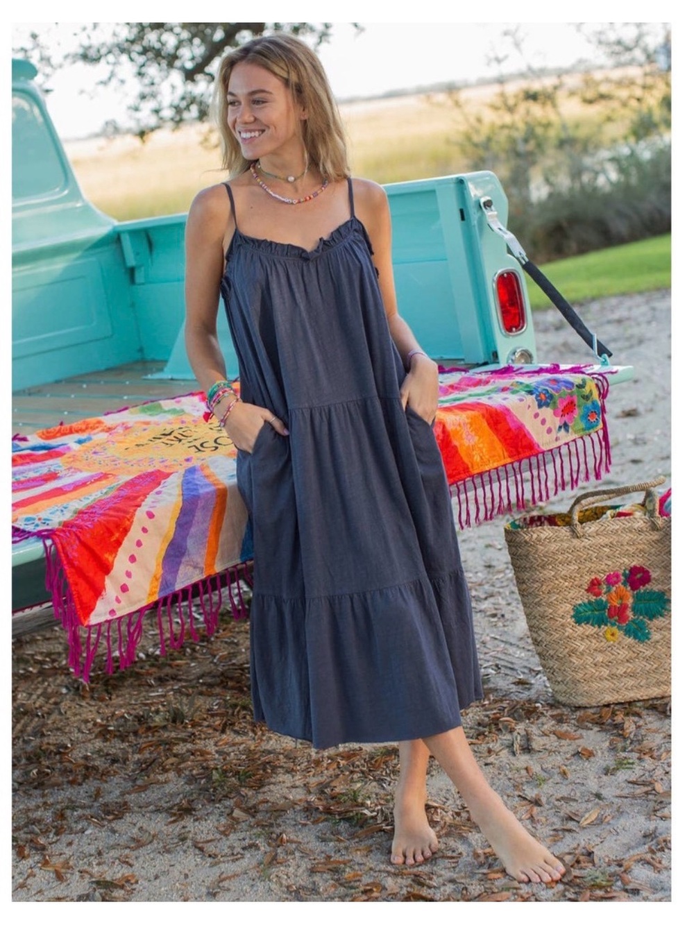 NATURAL LIFE Harley Tiered Sleeveless Midi Dress | Relaxed Fit  | Size  XS / S
